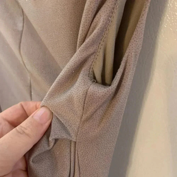 Eliza J Twist Front Boat Neck Jumpsuit Taupe Glittery 4 - Picture 6 of 16